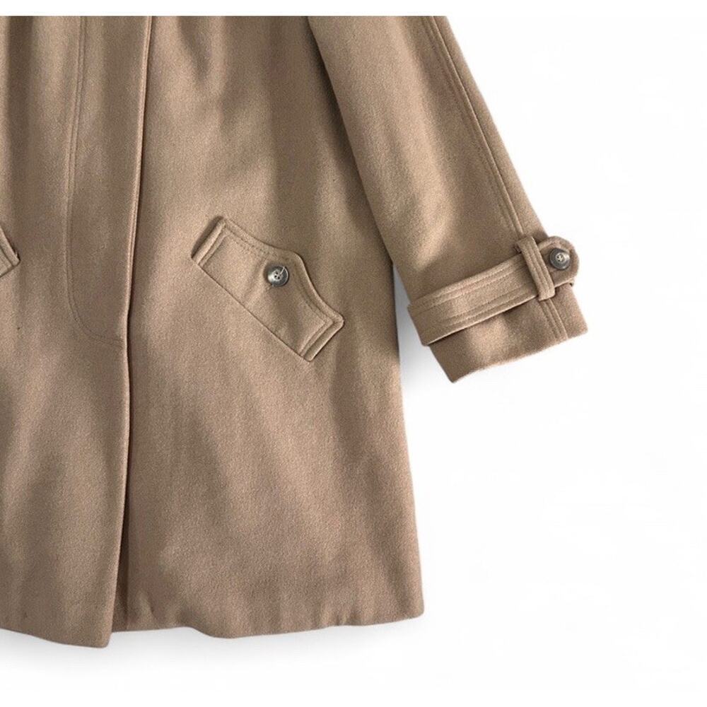 Vintage 70s Sears Women’s Tan Wool Peacoat Real Fur Collar Button Closure S/M - Picture 4 of 10